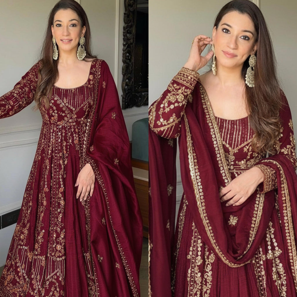PARTY WEAR GOWN WITH EMBROIDERY  WORK