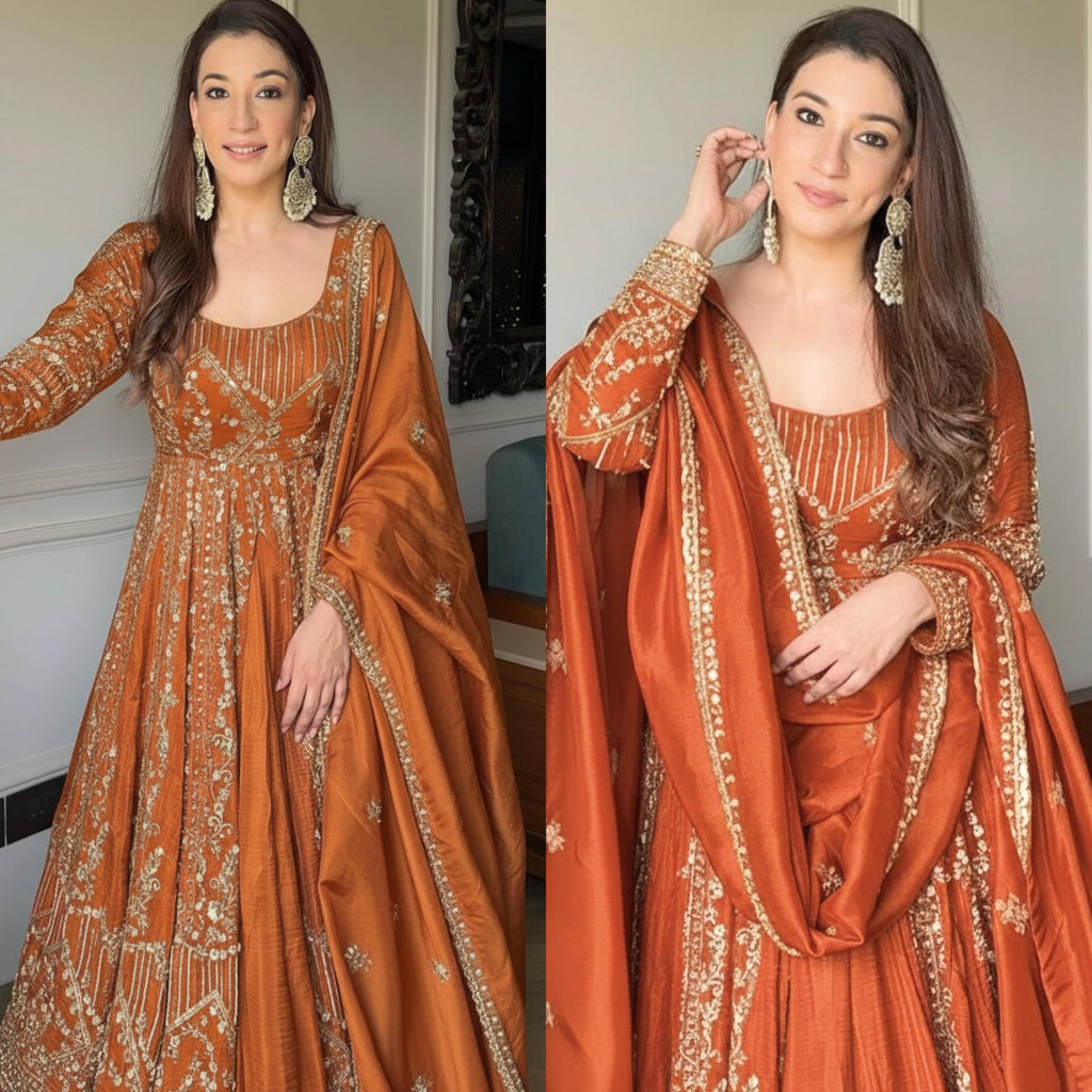 PARTY WEAR GOWN WITH EMBROIDERY  WORK