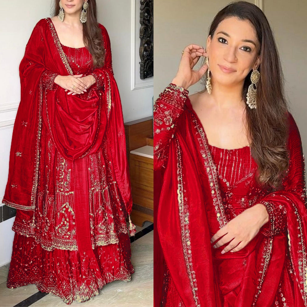 PARTY WEAR GOWN WITH EMBROIDERY  WORK